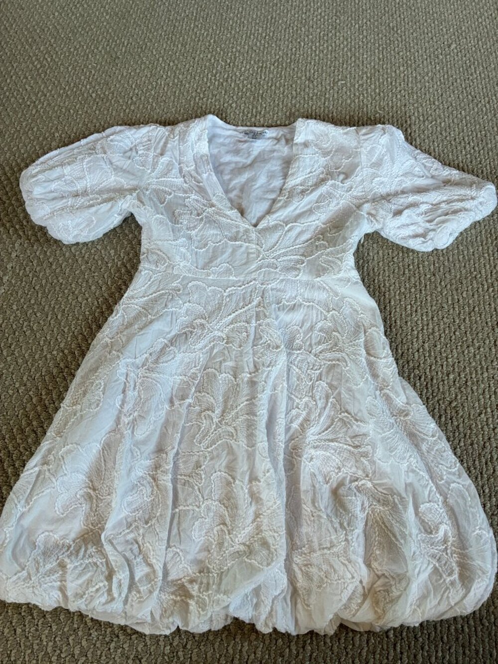 Christian Lacroix Floral Embroidery Puff Sleeve Bubble MiniDress S Boho Coastal
